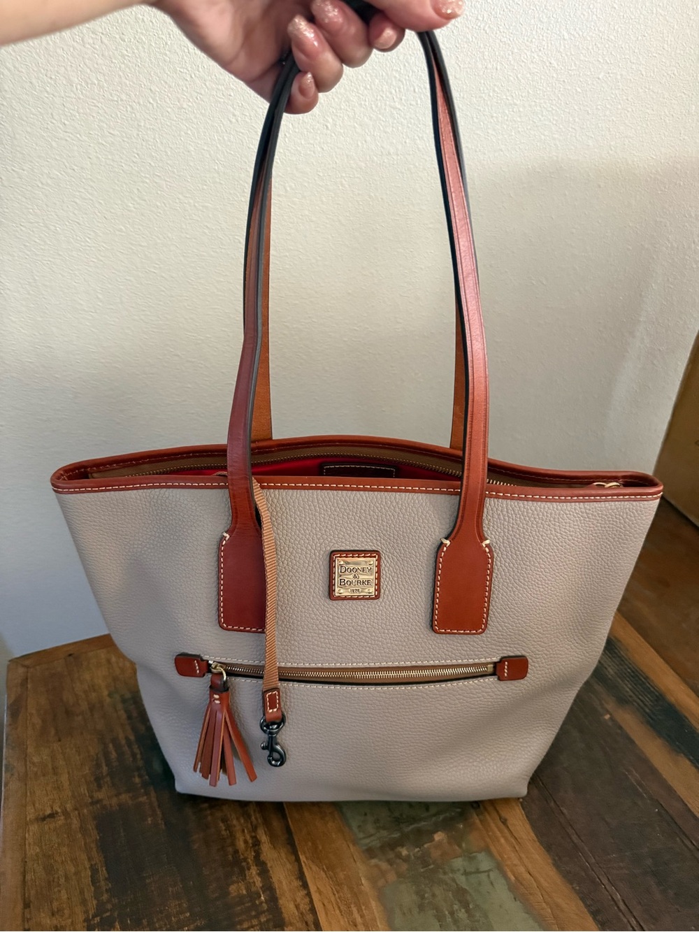 Dooney & Bourke Beige Tote with Tan Trim